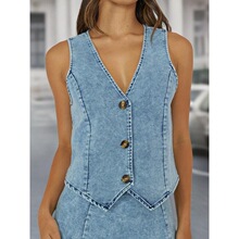 H 27608 Women's V-Neck Denim Vest Ůʿţ���R�� �W���羳