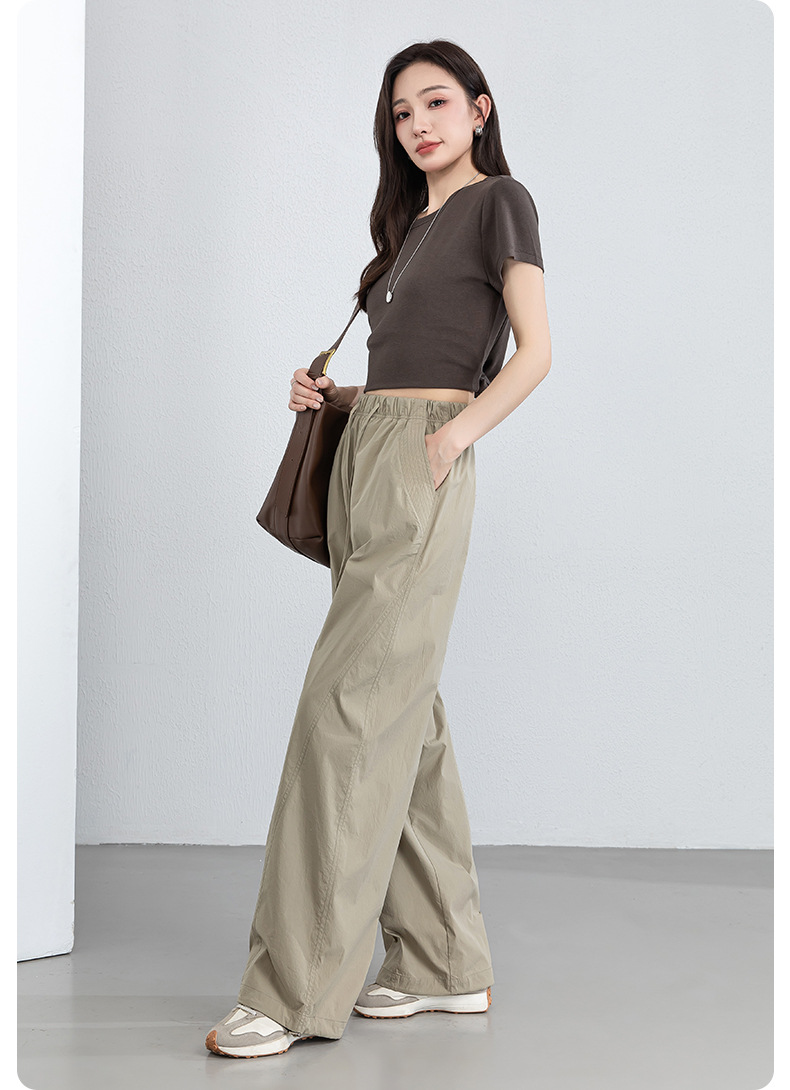 Quần dài kaki nữ eo cao ống rộng nhiều túi, chất vải chống nắng kháng khuẩn mỏng nhẹ thoáng khí — màu kaki chi tiết 28