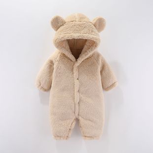 One-piece delivery lambswool jumpsuit baby long-sleeved romper hooded cute romper foreign trade children's clothing