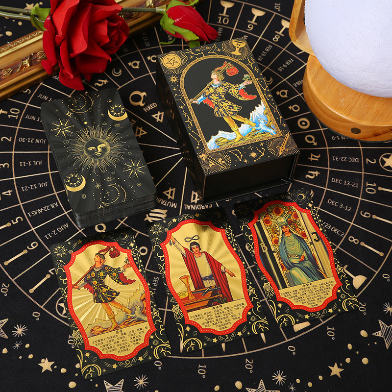 批发亚马逊爆款塔罗牌正版全套金箔tarot防水PET桌游塔罗牌礼盒|undefined
