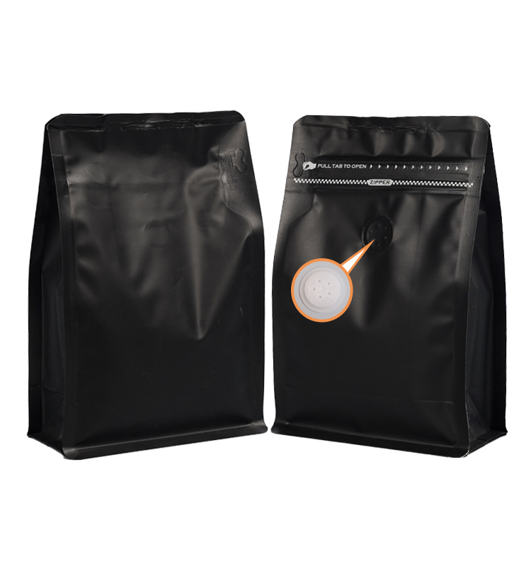 Bolsas de embalaje para alimentos transfronterizos con válvula y cremallera, bolsas verticales para bolsas autosellables de un peso y medio, bolsas de embalaje para granos de café con sellado de ocho lados.