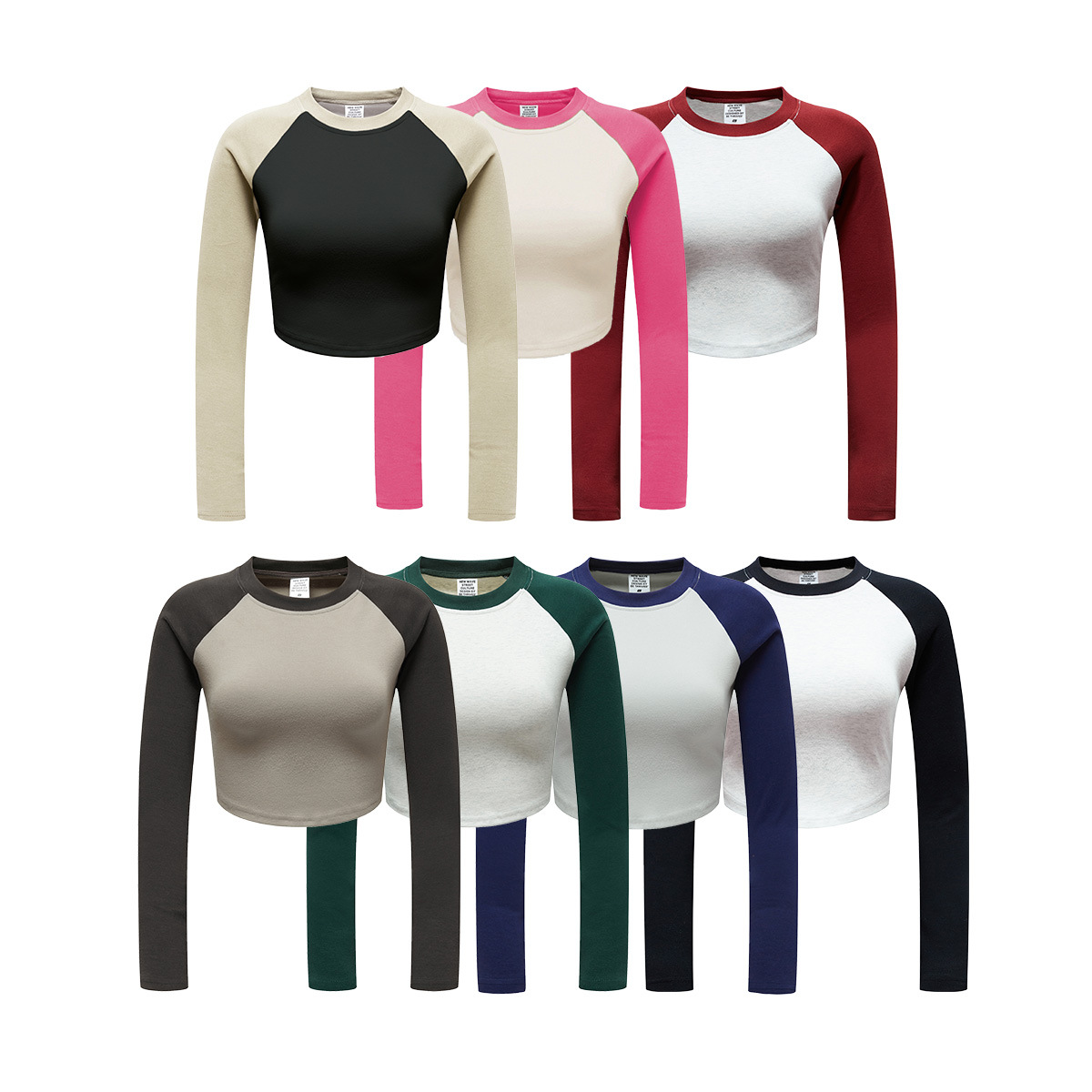 Camiseta corta de otoño para mujer BE, manga raglán de algodón picante, estilo dulce y fresco, camiseta de manga larga estilo BM recortada, marca de moda, sexy. image 6