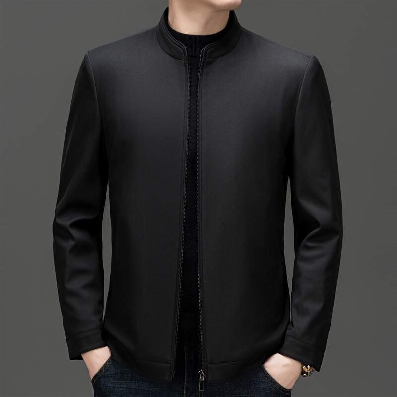Brand Men's Velvet Jacket 2025 Winter New Outwear Business Middle-Aged Dad's Stand-Up Collar Warm Jacket