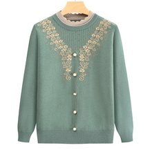 纤绒中老年女装妈妈装春夏打底针织衫时尚提花保暖毛衣