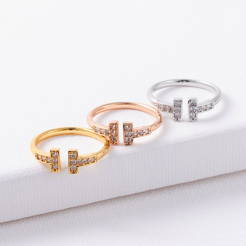 Letter Pattern 1 Piece Simple Style Letter Copper Plating Inlay Zircon Open Ring