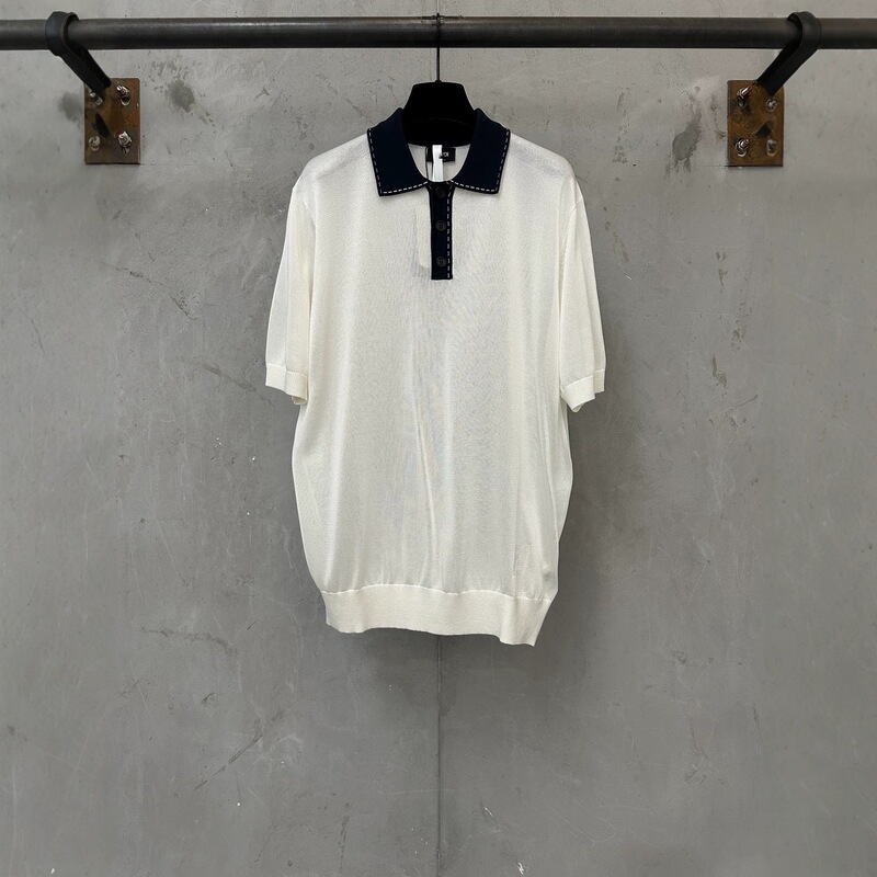 Dropshipping available: Authentic F brand, old-money style, jacquard-patterned knit polo shirt, short-sleeved T-shirt, unisex
