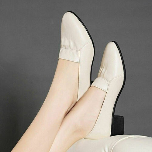 Soft leather, soft sole women's fashionable mom shoes for spring and summer, thick-heeled single shoes, work shoes, comfortable and versatile soft soles