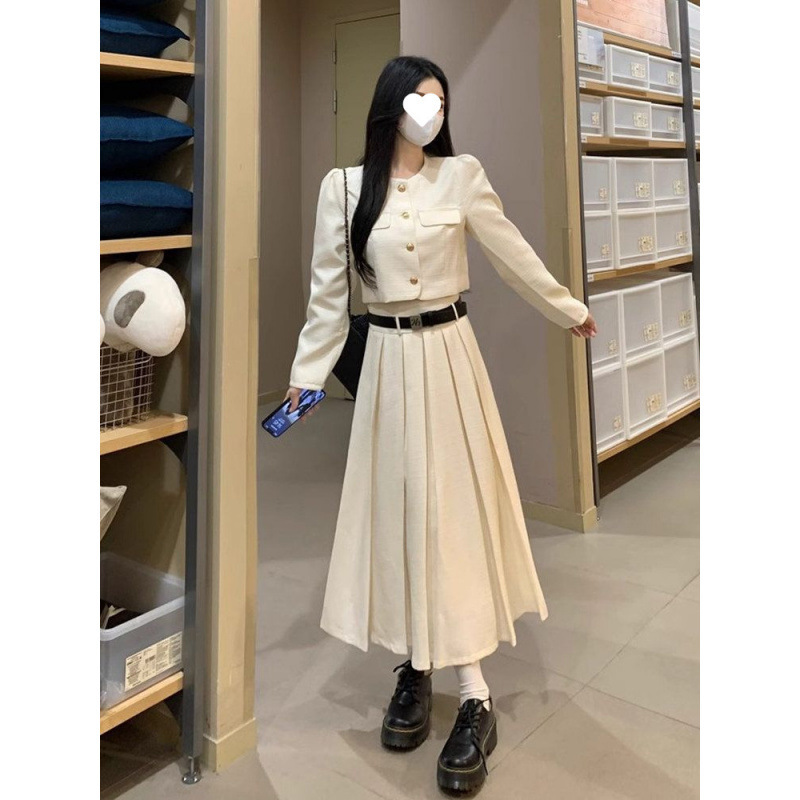 法式小香风气质百搭两件套装女春秋高级感长袖外套+长裙半身字裙|undefined