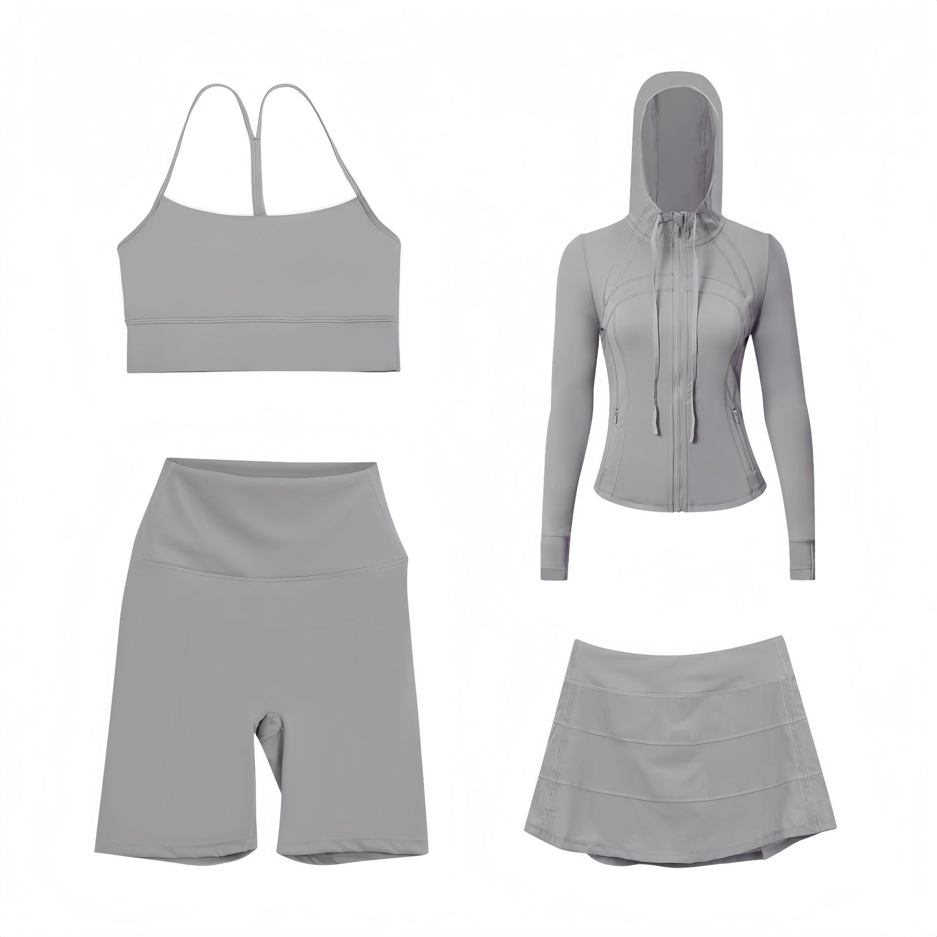 Women's Slim Fit Active Set With Hooded Jacket And Pleated Skirt_voghion.com