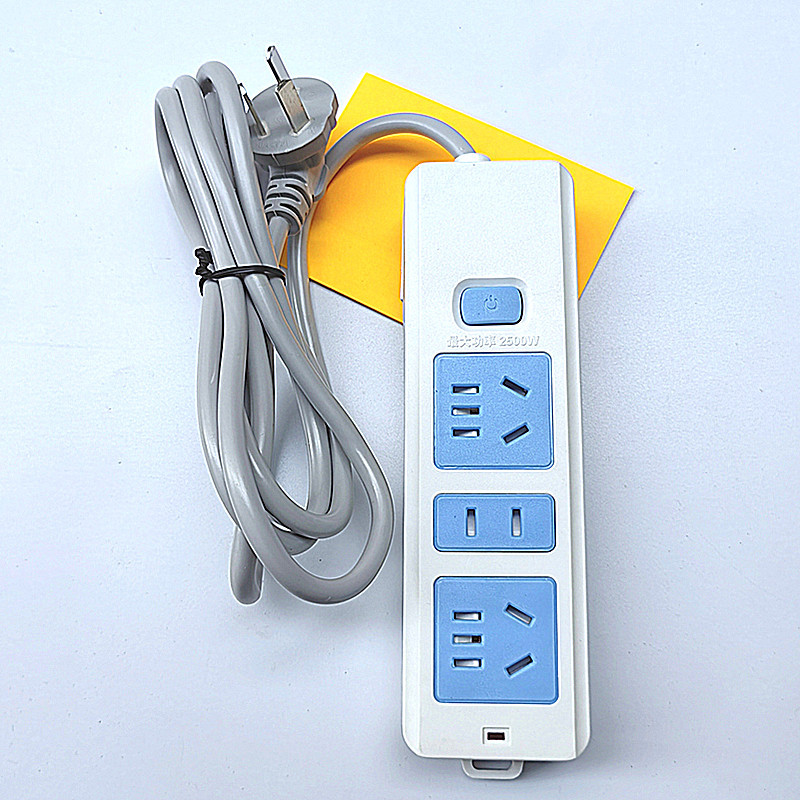 泰牛汇蓝白安全门12孔开关灯排插三极2米电源插座接线板连体铜家