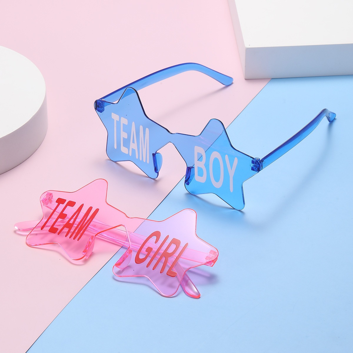 Nuevas gafas de revelación de género, gafas de fiesta, gafas de revelación de género, gafas de color gelatina sin marco, props
