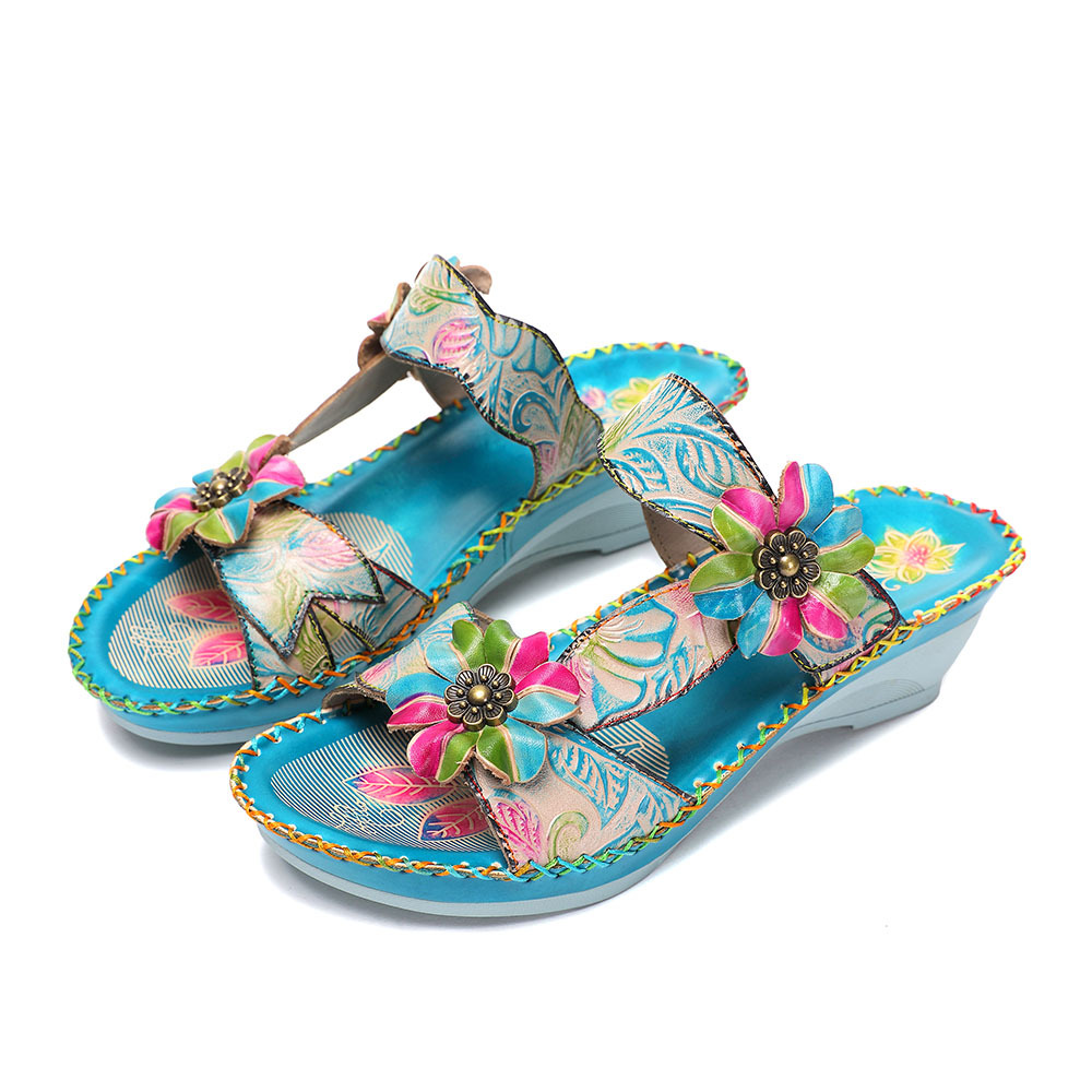 blue beach ethnic retro sandals