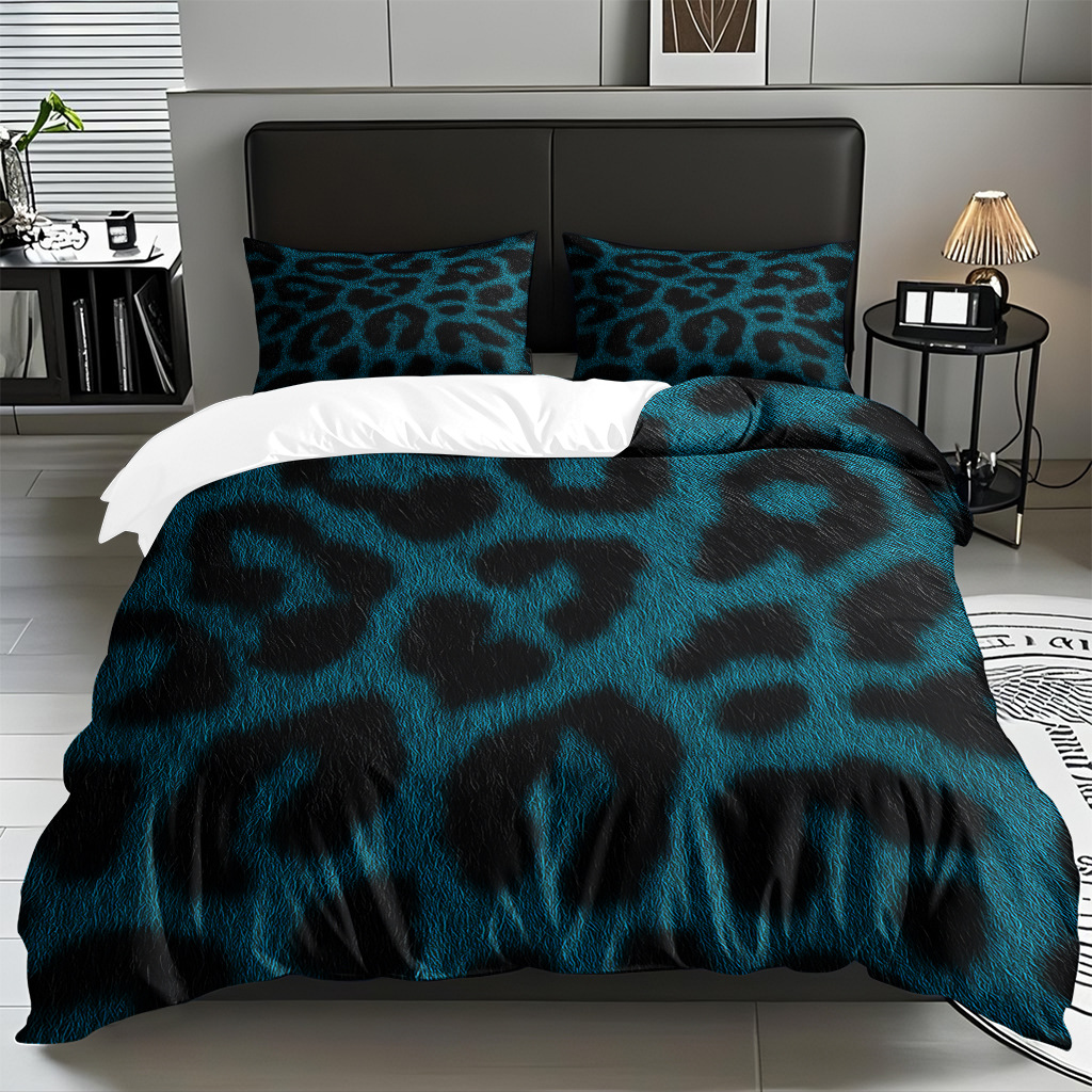 TEMU / JIT comercio exterior textil doméstico transfronterizo impresión digital de leopardo de alta definición colcha de colcha de almohada kit de ropa de cama para hacer dibujos