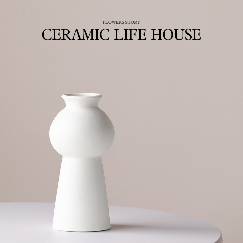 Creative ins white flower vase plain fired ceramic flower vase living room home decor sample room hotel display 