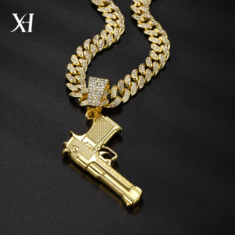 New full diamond Cuban chain splicing letter love pendant hip-hop street culture trendy men's necklace_voghion.com