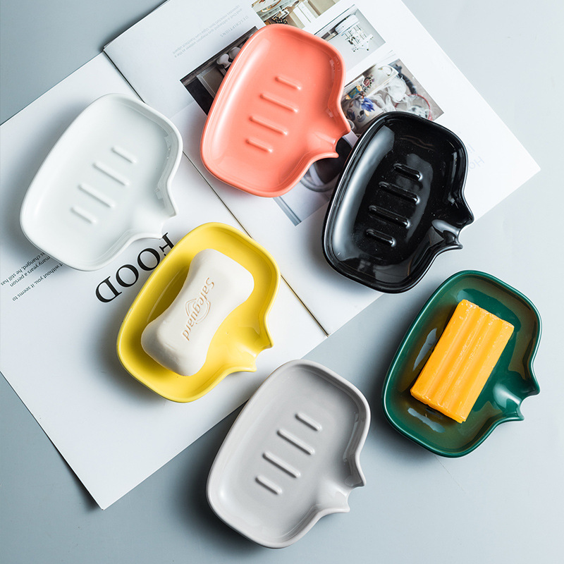 Creative ceramic drain soap dish hotel bathroom household cleaning soap box cleaning cloth simple tray