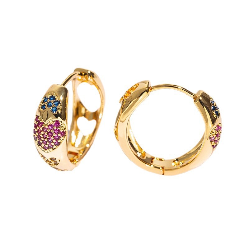 Zircon Inlay Material 1 Pair Simple Style Heart Shape Copper Zircon Hoop Earrings