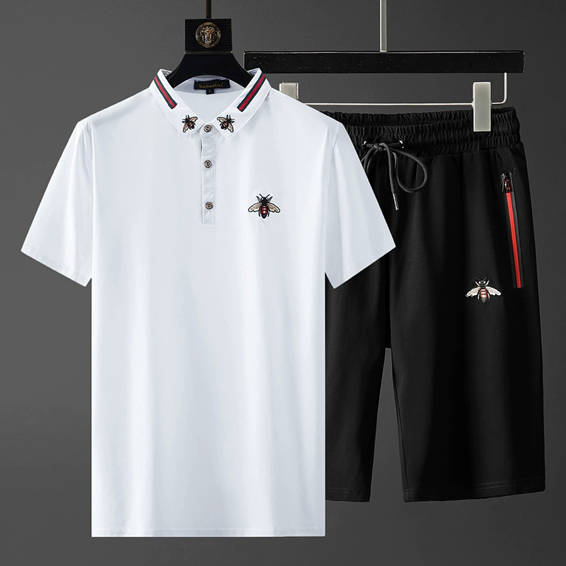 2024, новый летний мужской повседневный спортивный костюм, мужской модный повседневный костюм из мерсеризованного хлопка с короткими рукавами, модный мужской комплект из двух предметов