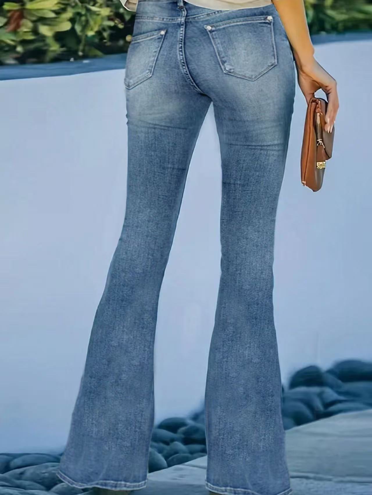 2025 Spring And Autumn Explosion Elastic Women's Denim Trousers Slim And Thin, Many Buttons Slightly Pulled_voghion.com