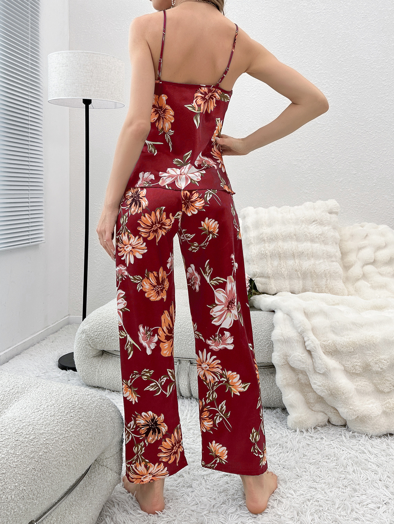 Home Women's Basic Classic Style Stripe Imitated Silk Polyester Pants Sets Pajama Sets display picture 12