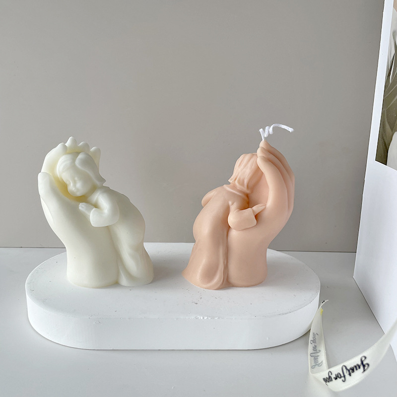 Nueva mano de la madre aromaterapia vela silicona molde madre mano tocando niña yeso vela molde