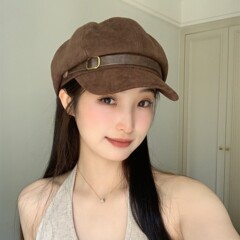 慕斯棕棕~秋冬新款麂皮绒复古贝雷帽女韩系气质时尚显脸小八角帽