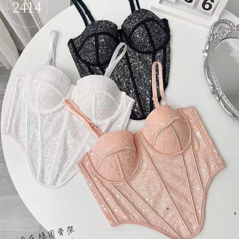 Cross-border sexy sequin lace camisole outerwear, shapewear waist-cinching corset, push-up lingerie, boned bustier top Cross-border sexy sequin lace camisole outerwear, shapewear waist-cinching corset, push-up lingerie, boned bustier top