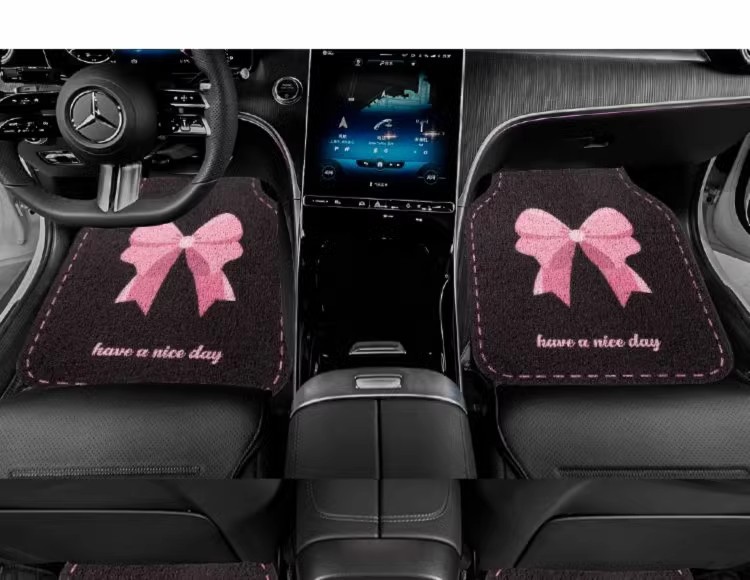 Cute Rose Red Car Mat Silk Ring Dust Removal Dirty Resistant Car Foot Mat Girl's Car Anti-Slip Foot Mat