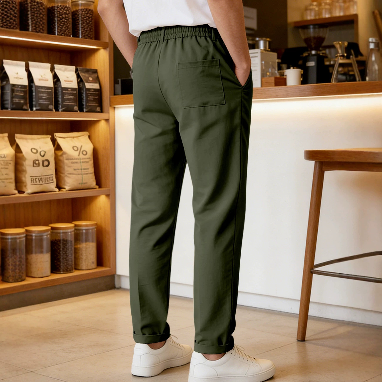 Europa y Estados Unidos ropa de hombre transfronteriza de verano suelta transpirable cintura alta correa de algodón twill tela de tejido americano pantalones casuales