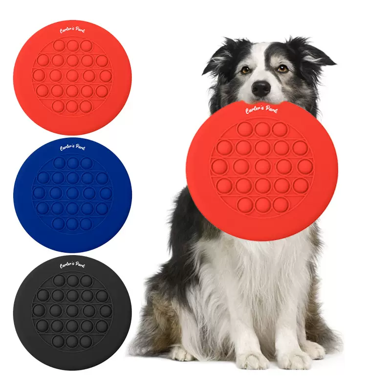 亚马逊热销宠物飞碟定制LOGO户外圆形解压泡泡硅胶狗狗飞盘训练运