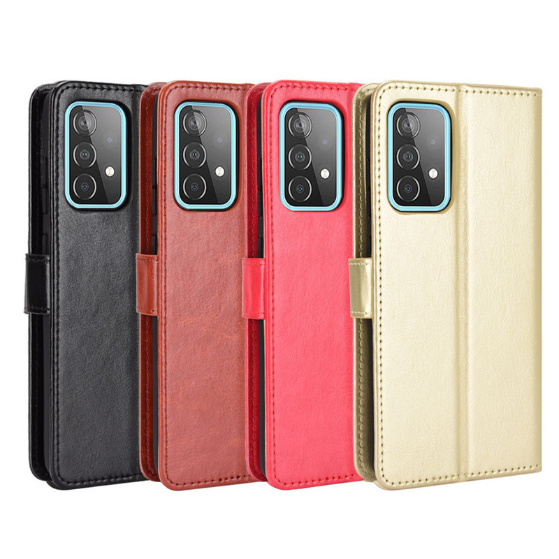 For Samsung Galaxy A52 5G Mobile Phone Case Samsung A72 Leather Case Flip Cover Crazy Horse Pattern Card A52S