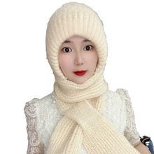 帽子围巾一体加厚风雪帽秋冬新款松鼠绒毛线编织女保暖网红帽。