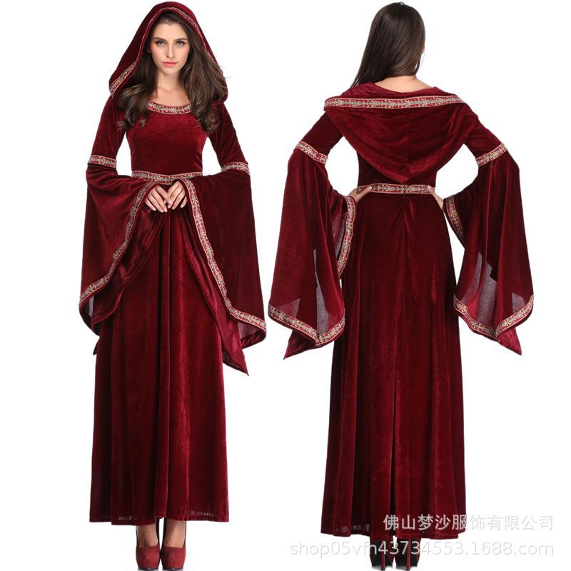 Medieval Halloween Costumes Victorian Era Dresses Renaissance Burgundy Dresses