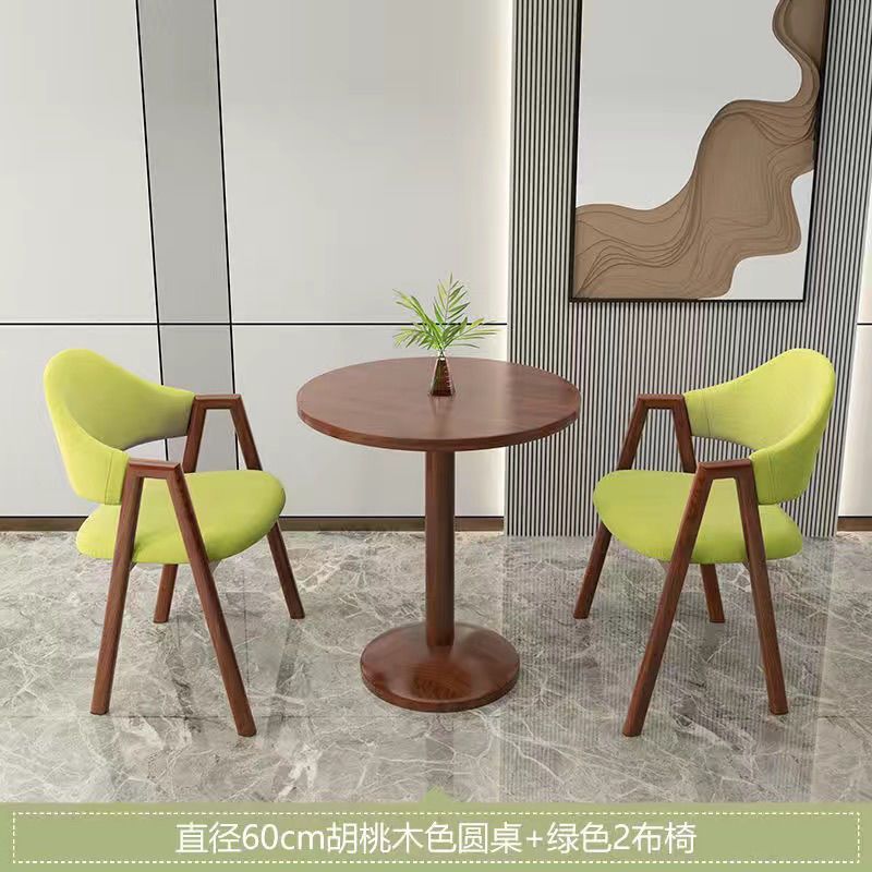 60 원형 테이블과 의자 2개 호두 녹색 천✦✦
