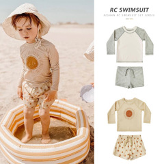 2023 new children's vacation long-sleeved swimsuit and swimming trunks sun protection baby boy split swimsuit beach swimming trunks