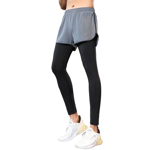 Men's fake two-piece tights, basketball high-elastic pants, compression quick-drying clothes, fitness running pants suit