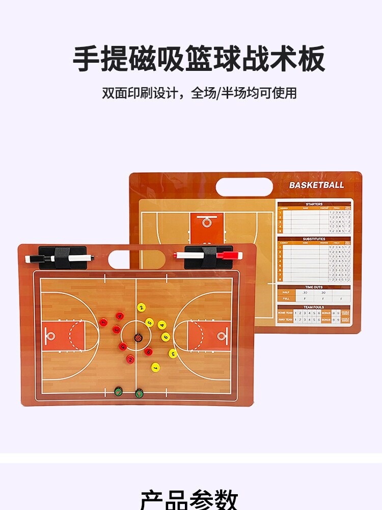Portable basketball tactics board, coach's instruction and command board for matches, double-sided magnetic football board with pen