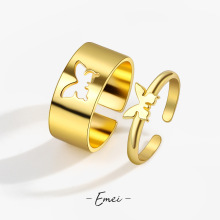 跨境时尚网红同款情侣戒指套装组合ins风男女个性蝴蝶开口食指环