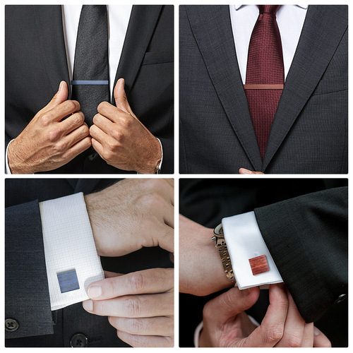 New wooden tie clip set for men, business red and blue two-color retro tie clip YR01-02
