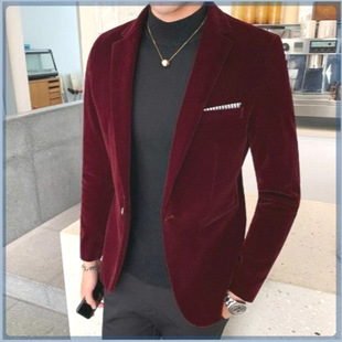 Light Business Suit Autumn and Winter Golden Suit Single Button Jacket Slim Fit Suit Youth Nightclub Fashion Casual Men