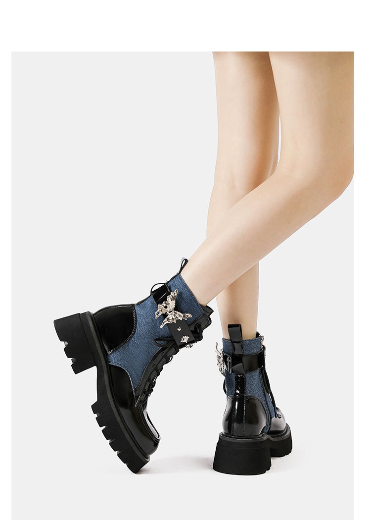 2024 Ősz/Tél Új Liquid Butterfly Martin Talpú Könnyű Knight Rövidnadrág Női Vastag Sarkú Farmer Bőr Csizma_voghion.com