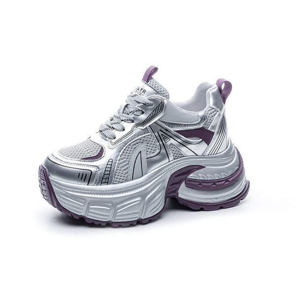 Giày sneaker nữ đế dày tăng chiều cao lưới thoáng khí phong cách dad shoes mùa hè 2026 — Mạng kép màu tím M2821, Mạng đôi màu vàng M2821, M2821-1 màu tím xuyên lưới, M2821-1 màu vàng xuyên qua lưới