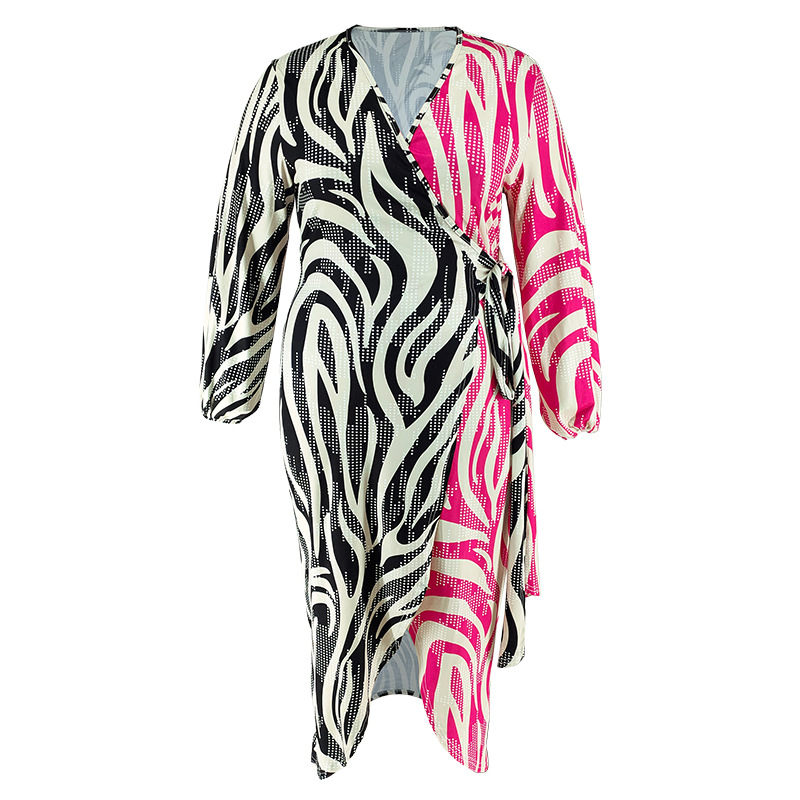 Plus Size Women's Dress Sexy Printed Two Tone Irregular Hemline_voghion.com