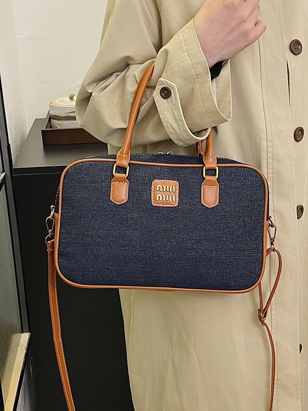 Bolsas de denim mujeres transfronterizas al por mayor nuevas bolsas de bolos portátiles de color de contraste tamaño de viaje de hombro