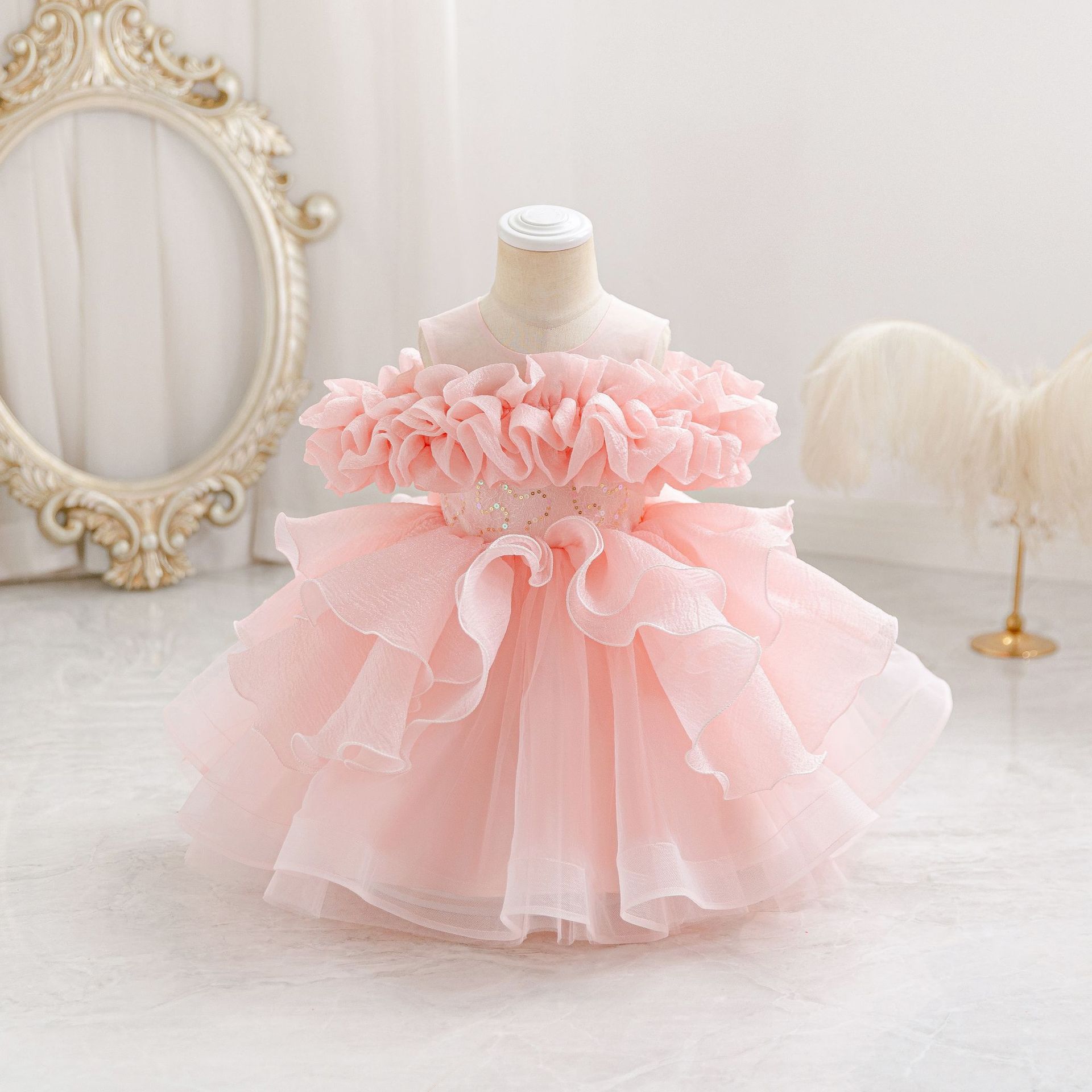 2026 Girls' Formal Dress Princess Gown for Young Children, Performance Outfit with 3D Floral Puffy Skirt, Piano Dress, Flower Girl Runway Outfit
