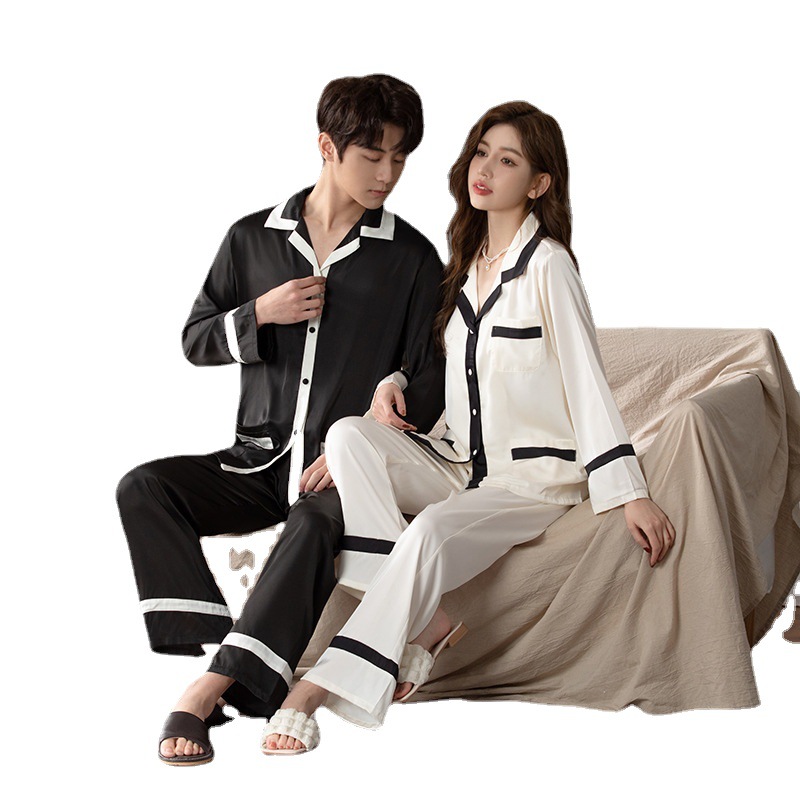 Pijama satinado de hielo para pareja, manga larga, estilo elegante para primavera y otoño