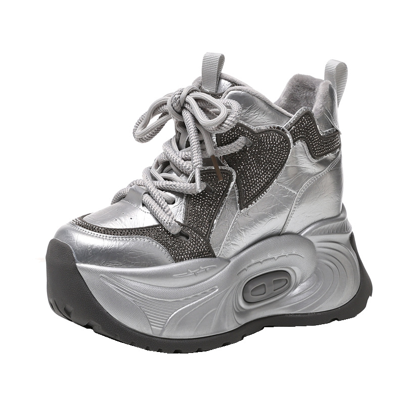 Giày sneaker nữ chunky đế dày độn cao lót nhung giữ ấm mùa đông — Màu đen lót nhung