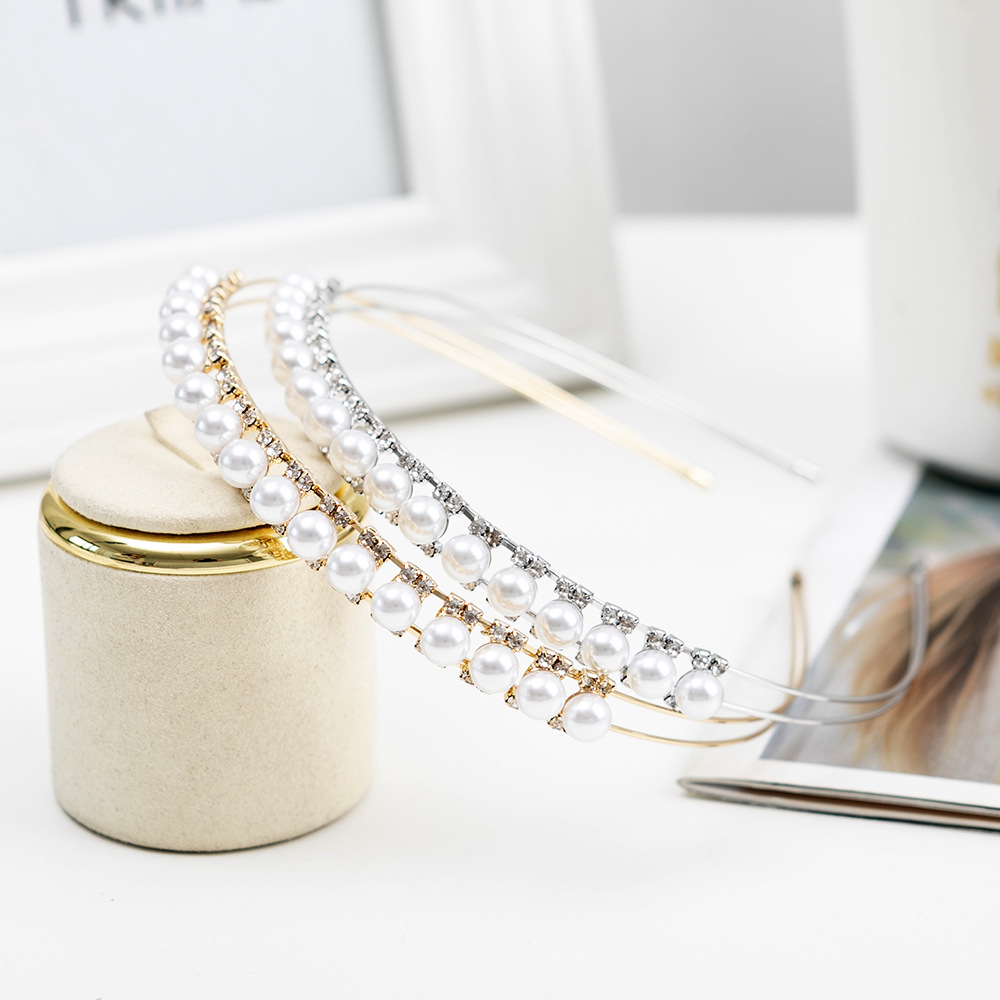 Artificial Pearls, Rhinestones Inlay Material Wedding Occasion Metal Material Elegant Geometric Metal Inlay Artificial Pearls Rhinestones Hair Band