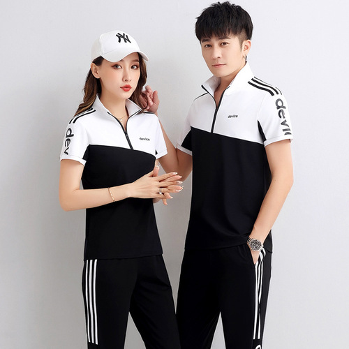 Couple's clothing  new trendy sports suit summer short-sleeved popular men's T-shirt sportswear women's summer thin style