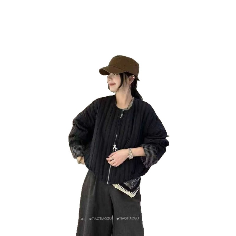 欧货绗棉加厚圆领短外套女2025秋季新款韩版百搭休闲夹克开衫上衣|undefined